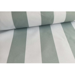sage and white striped waterproof canvas fabric for outdoor cushions and upholstery, placed with the fold