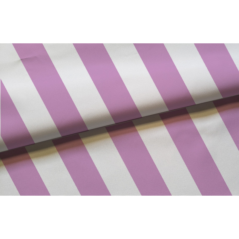 pink and white striped waterproof canvas fabric for outdoor cushions and upholstery, placed with the fold