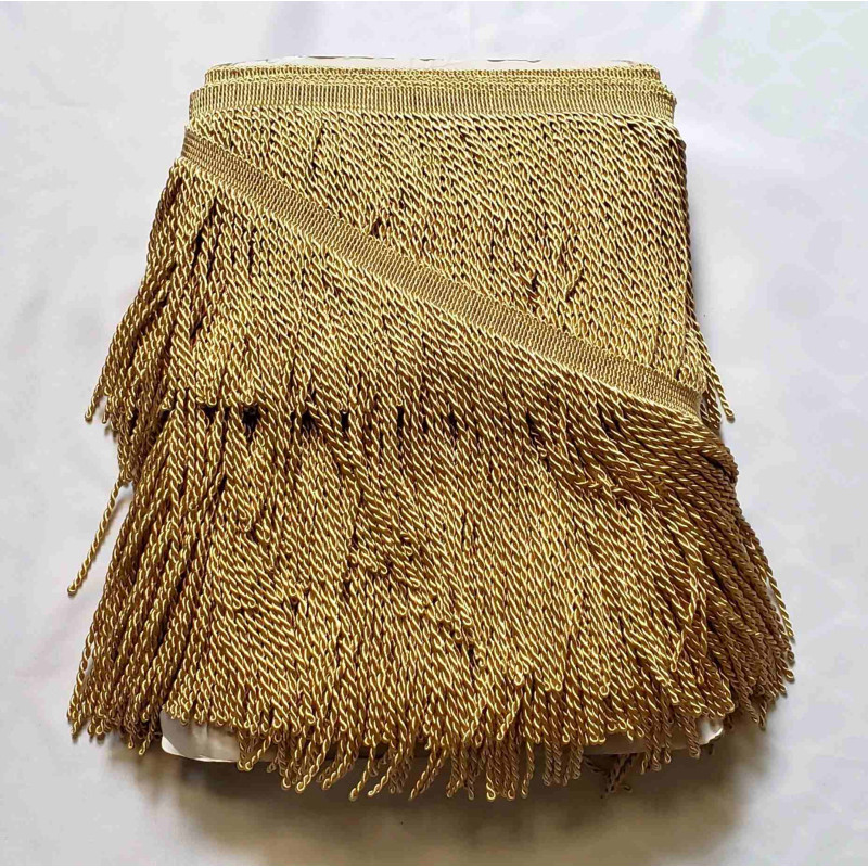 Thick bullion fringe - 200mm (6'') -  antique gold, full reel across the table