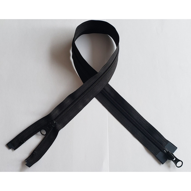 YKK double slider plasic, nylon zip, size 5 - black - 60cm, placed across on the white background