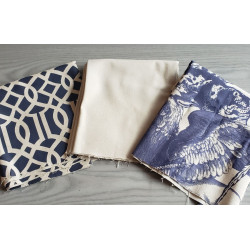 Cotton canvas remnants bundle - traditional design - 3 pieces, placed on a grey table