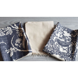 Cotton canvas remnants bundle - traditional design - 3 pieces, placed on a grey table