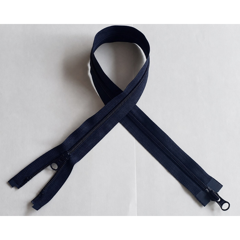 YKK double slider plasic, nylon zip, size 5 - Navy- 60cm, placed across on the white background