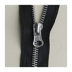 open-ended metal zip nickel teeth color , single zip on white background, closeup