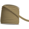 A full reel of plain, caramel beige flanged piping cord on a white background