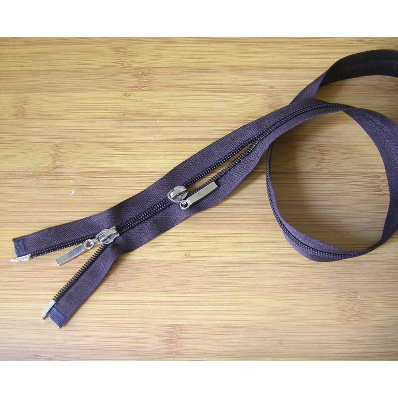 double slider plasic  zip - brown - length from 45cm to 80cm