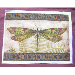 Cotton fabric panel - Vintage dragonfly, oblong shape, small size