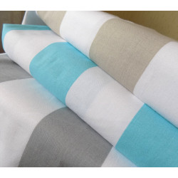 Wide turqouise&white stripes - medium-weight cotton fabric