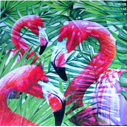 Ready Fabric Panel - Flamingos On Tropical Leaves