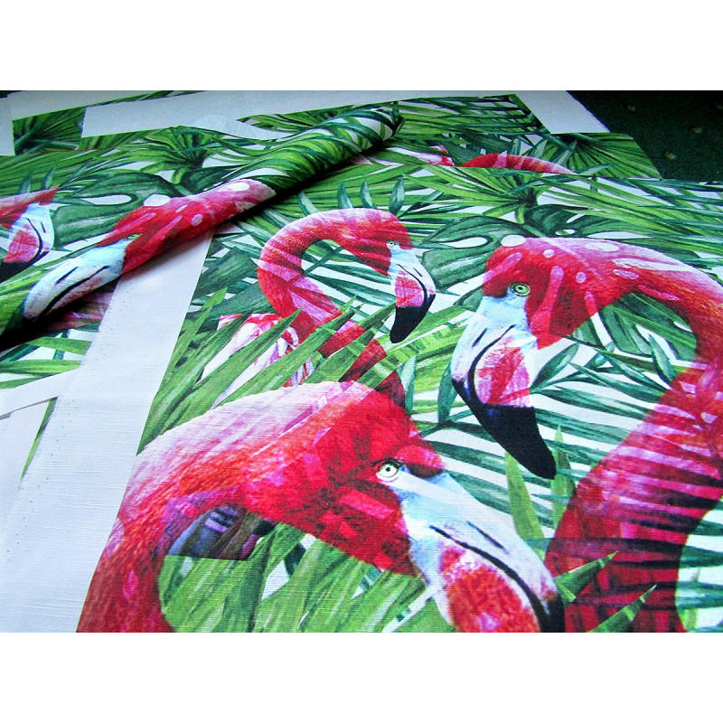 Ready Fabric Panel - Flamingos On Tropical Leaves