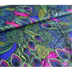 Waterproof fabric - stylized peacock feathers design, capture of the fabric with a fold