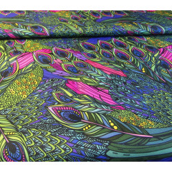 Waterproof fabric - stylized peacock feathers design, capture of the fabric with a fold