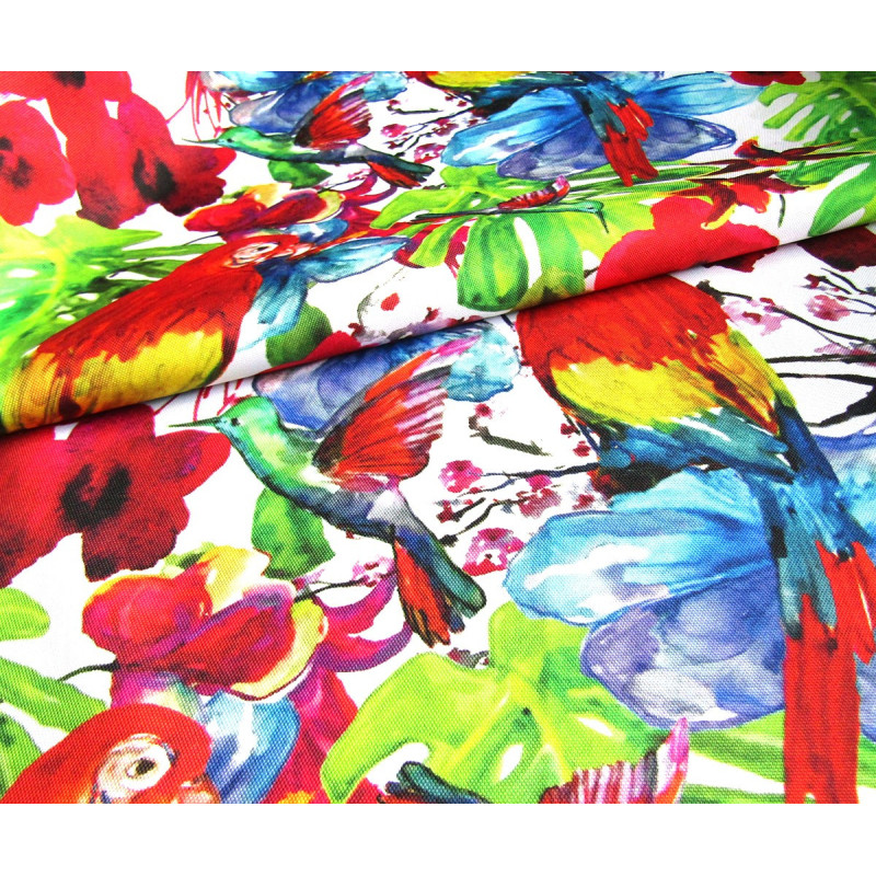 Waterproof fabric -  Red Parrots
