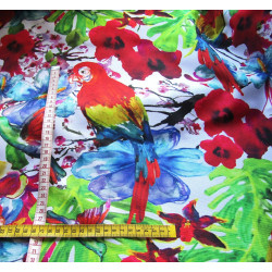 Waterproof fabric -  Red Parrots