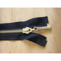 metal zip - black  - gold teeth - 55cm decorative puller