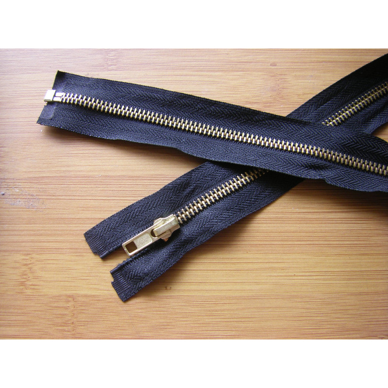 metal zip - black  -gold teeth -50cm - straight puller