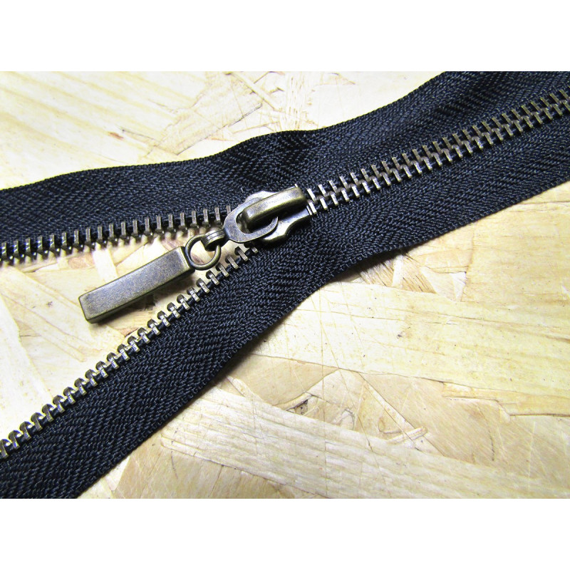 metal zip - black - Antique Brass - 85 cm - long puller