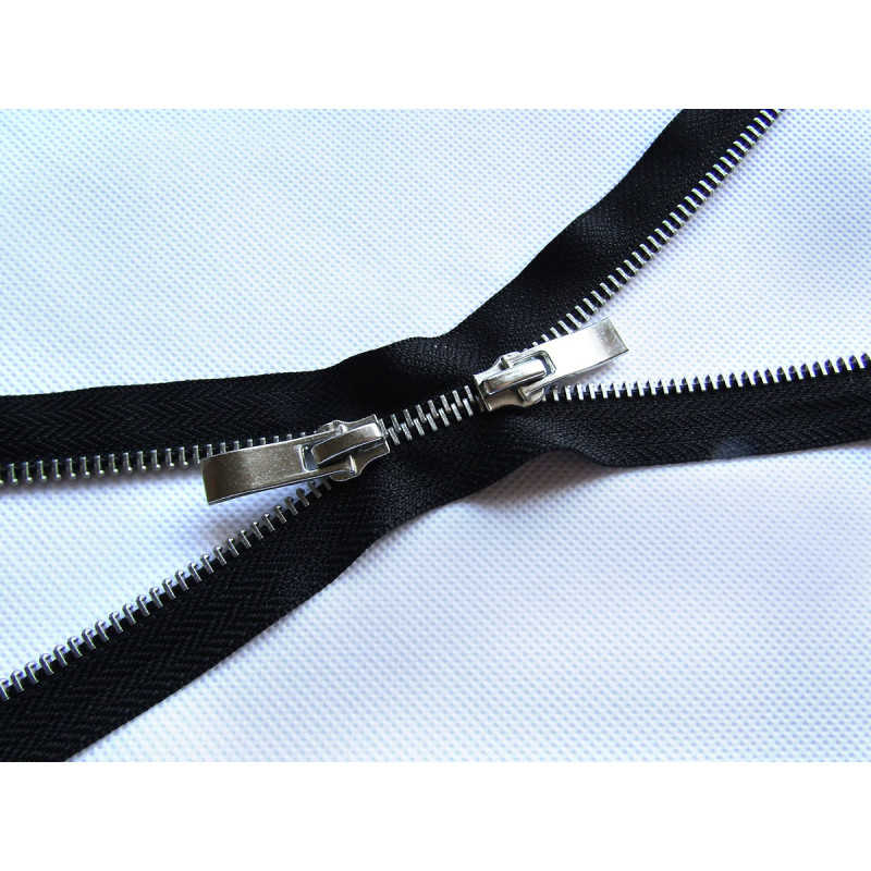 double slider metal zip - black - silver 65cm 