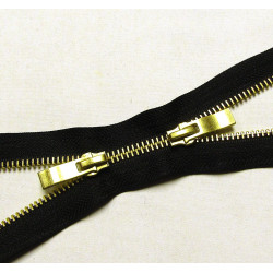 double slider metal zip - black - gold 75cm - flat puller
