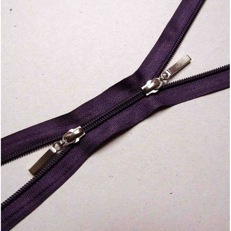 coil plastic double slider zip - plum purple - 75cm long on the white background