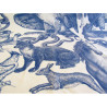 QUIRKY ANIMALS - navy - velvet fabric, on beige background, engraving style animals,