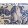 QUIRKY ANIMALS - navy - velvet fabric, on beige background, engraving style animals,