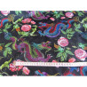 Water-resistant canvas fabric - Dragons&Roses on black with a measuring tape, to show the size of the design