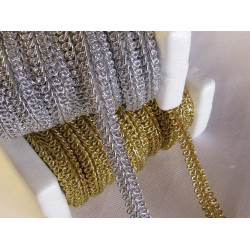 Brocade upholstery braid, 9mm wide  in  gold and silver color , set of trims