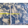 QUIRKY ANIMALS - navy - velvet fabric, on beige background, engraving style animals. On the photo pattern with the ruler