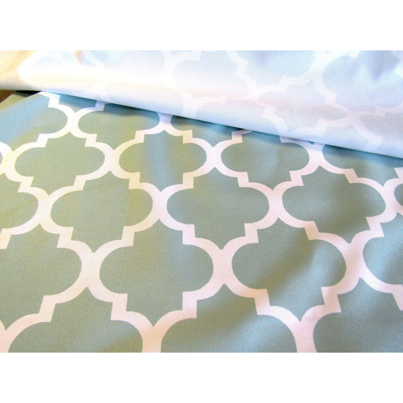 Waterproof fabric -  Moroccan Quatrefoil - duck egg green