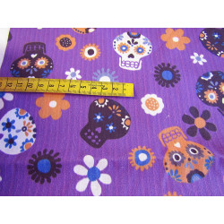 SUGAR SKULLS - purple batik - 100% Cotton