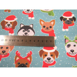 Christmas Dogs on  blue - 100% Cotton