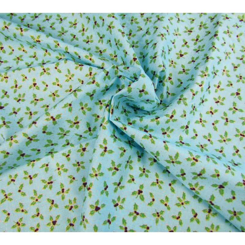 Small Holly Berry metallic turquoise - 100% Cotton