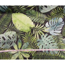 Watercolor Leaves charcoal black  - Cotton Organic Panama