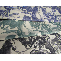 Vintage Enragving Pattern - QUIRKY ANIMALS - heavy weight cotton - black