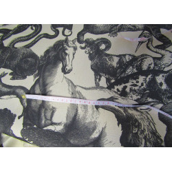 Vintage Enragving Pattern - QUIRKY ANIMALS - heavy weight cotton - black