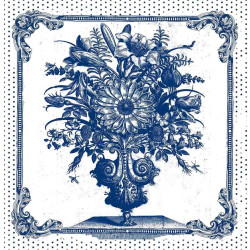Ready Panel - Toile de Jouy style Bouquet of  Flowers - heavy weight panama - navy on white background