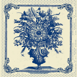 Ready Panel - Toile de Jouy style Bouquet of  Flowers - heavy weight panama - navy on natural background
