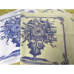 Ready Panel - Toile Style Bouquet of  Flowers - heavy weight panama - navy
