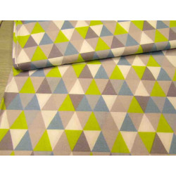Small Triangles lime-blue-grey  - 100% Cotton