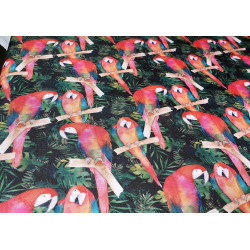 Waterproof fabric - Red Parrots in Jungle