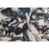 QUIRKY ANIMALS - black - velvet fabric, on beige background, engraving style animals,