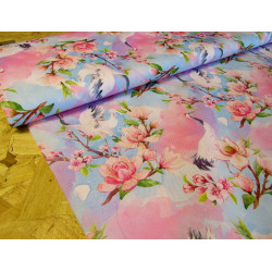 Waterproof Fabric - Cranes on blue sky - remnant 0.35m