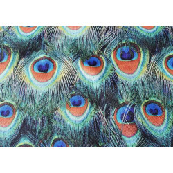 Peacock feather curtain in orange - water resistant fabric