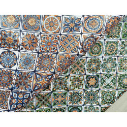 100% Waterproof fabric -  Mosaic - green&orange