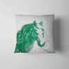 Ready Panel - Toile de Jouy style Horsehead - heavy weight panama - green on white background- example cushion