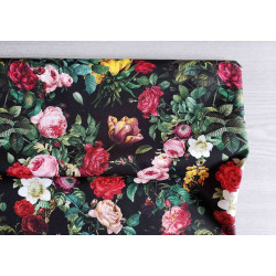 Waterproof fabric - Roses&flowers - black