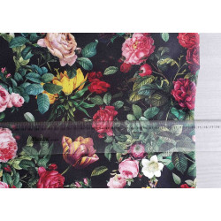 Waterproof fabric - Roses&flowers - black
