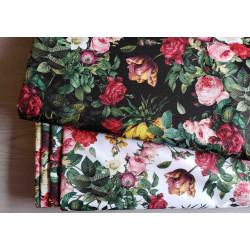 Waterproof fabric - Roses&flowers - black