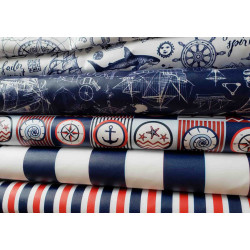 Outdoor 100% waterproof fabric - navy-white- red stripes